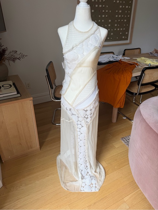 Vera Wang Dresses & Skirts - Vera Wang Ivory Sheer Lace Panel Maxi Dress